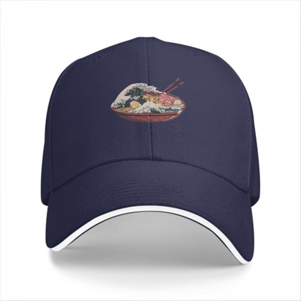 Black Baseball Cap with Great Wave Ramen Bowl Art