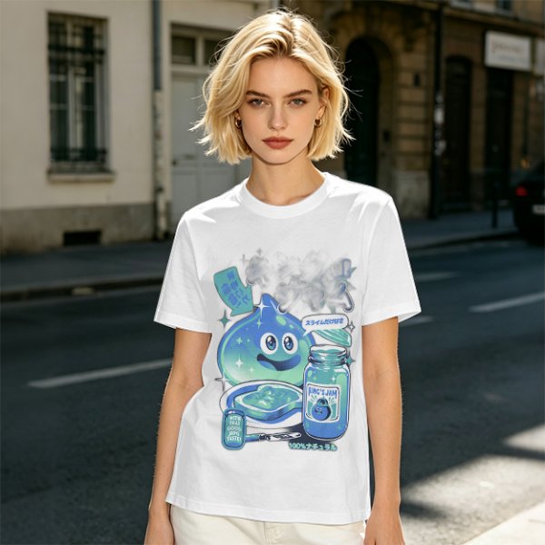 Olive green t-shirt with a slime jam graphic design