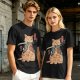 Olive T-Shirt With Samurai Cat Holding Katana And Koi Tattoos