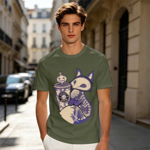 Halloween Skeleton Fox Holding Ghoul Brew Cup T-Shirt