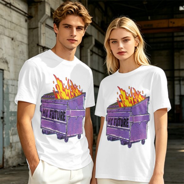 Olive T-Shirt With Burning Dumpster 'My Future' Graphic