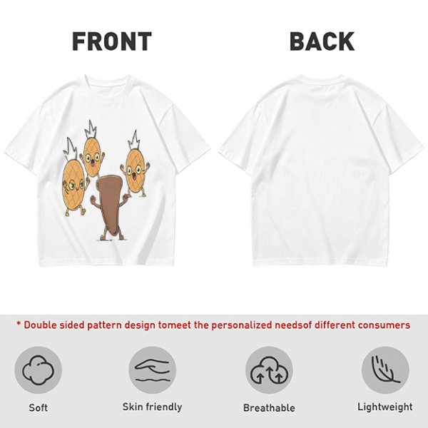 Olive T-Shirt With Cartoon Pineapples And Brown Character Graphic