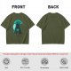 Olive T-Shirt With Glowing Teal Mushroom Creature And Moon Print