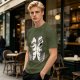 Olive T-Shirt With Two Sleepy Sky Bison Character Prints