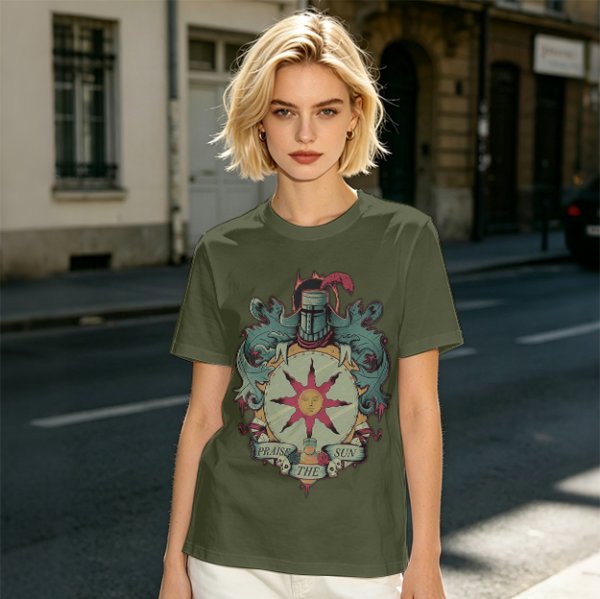 Olive T-Shirt With Praise The Sun Knight Sun Crest Print