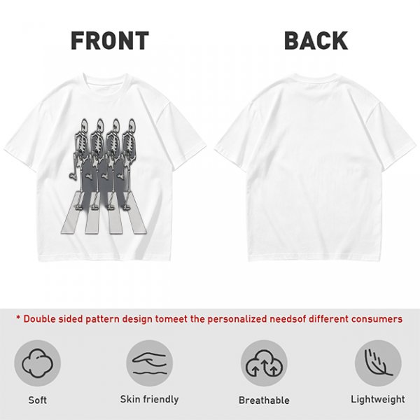 Olive T-Shirt With Skeletons Crossing Abbey Road Style Crosswalk Print