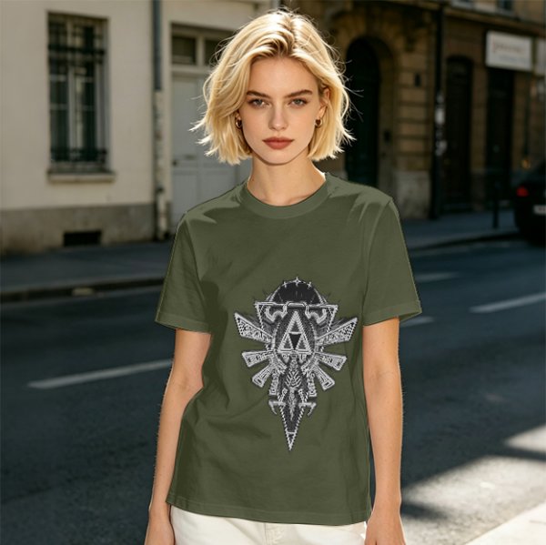 Olive Green T-Shirt With Detailed Fantasy Crest Graphic