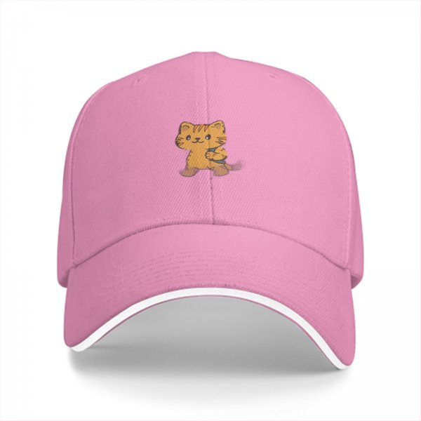 Black Baseball Cap With Cute Orange Cartoon Cat Graphic