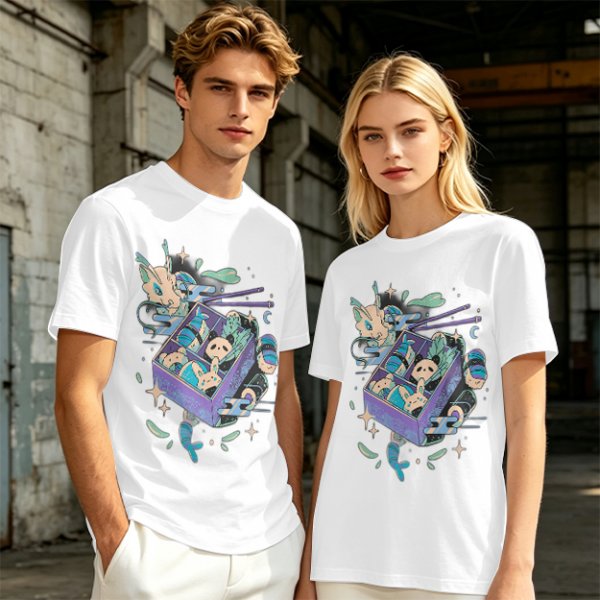 Olive t-shirt with whimsical bento box animal graphic print