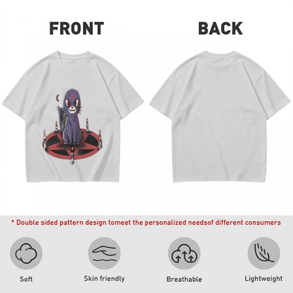 Olive T-Shirt With Purple Demon Cat On Pentagram And Candles