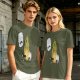Olive T-Shirt With Cartoon Marshmallow and Burning Character Print