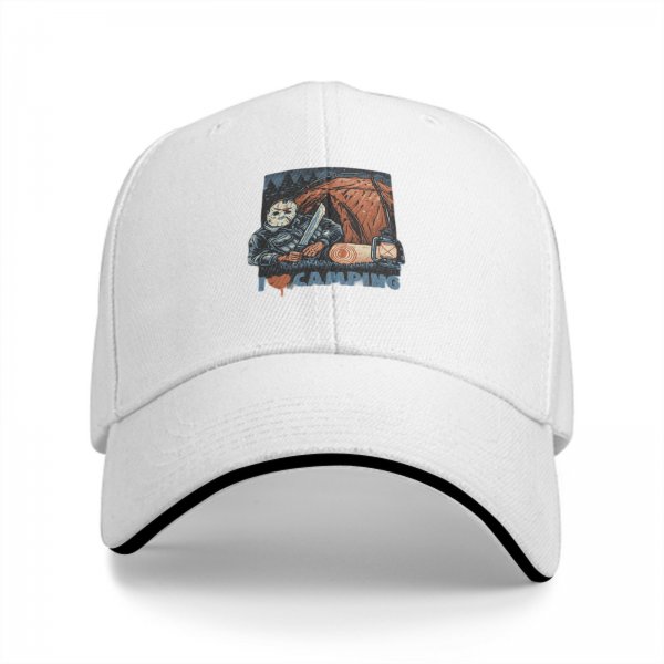 Black Baseball Cap With I Love Camping Jason Voorhees Horror Print