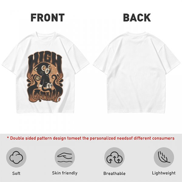 Olive green graphic t-shirt with a high on catip black cat print