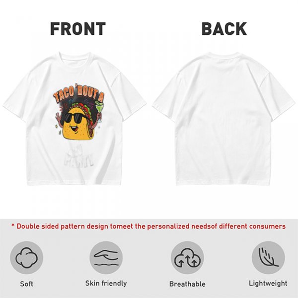 Olive taco graphic t-shirt with 'TACO 'BOUT A' text and margarita