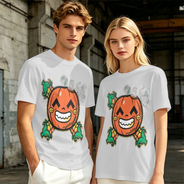 Olive T-Shirt with Smiling Pumpkin Corn Crossbones Graphic