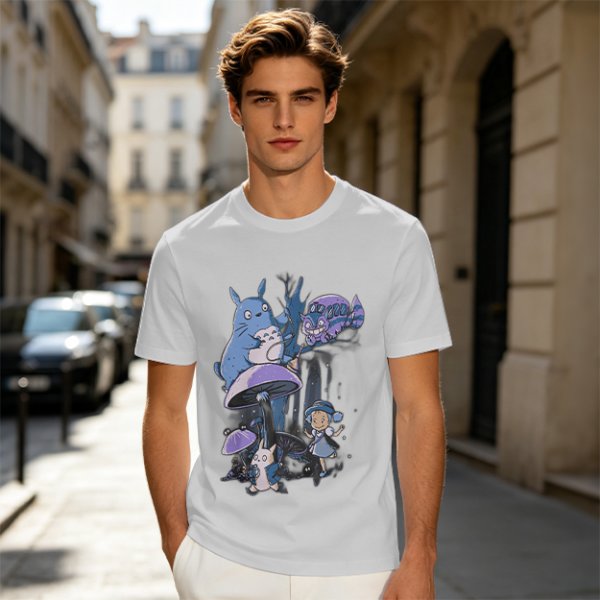 Olive T-Shirt with Whimsical Fantasy Creature and Character Print