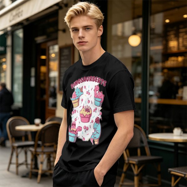 Olive T-Shirt With Cute Dinosaur Ice Cream Graphic Print