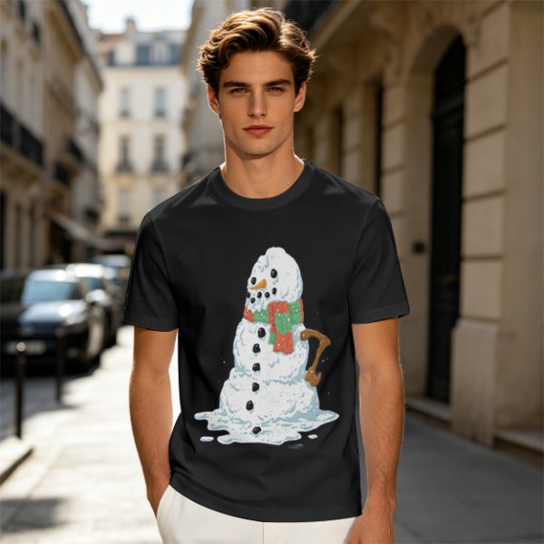 Olive T-Shirt With Melting Snowman Christmas Print