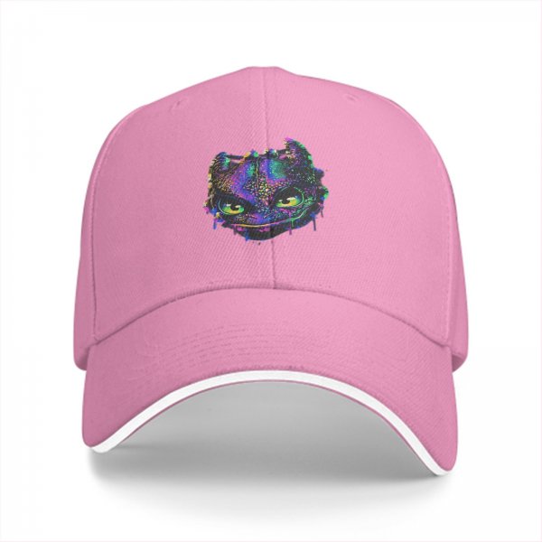 Black Baseball Cap With Neon Psychedelic Dragon Head Print