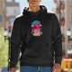 Black Hoodie With Retro Cherry Cake Graphic Print
