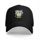 Black baseball cap with cartoon beer can robot graphic