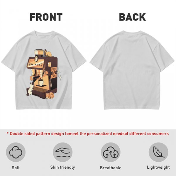 Olive t-shirt with espresso machine and cats graphic