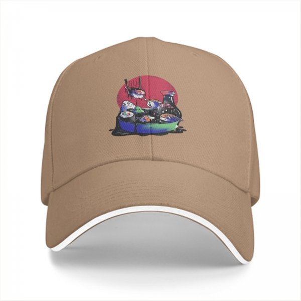Black Baseball Cap With Playful Sushi Character Art Print