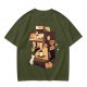 Olive t-shirt with espresso machine and cats graphic