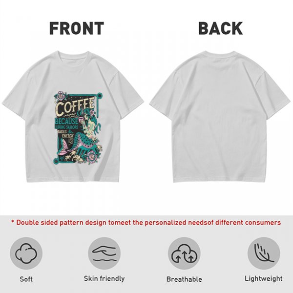 Olive t-shirt with mermaid coffee print 'Coffee Because Luring Sailors Takes Energy'
