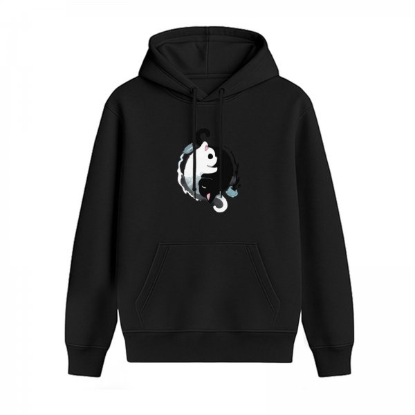 Black Hoodie With Yin Yang Cats Graphic Print