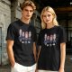 Olive T-shirt with Cartoon Group of Four People and Bowls Print