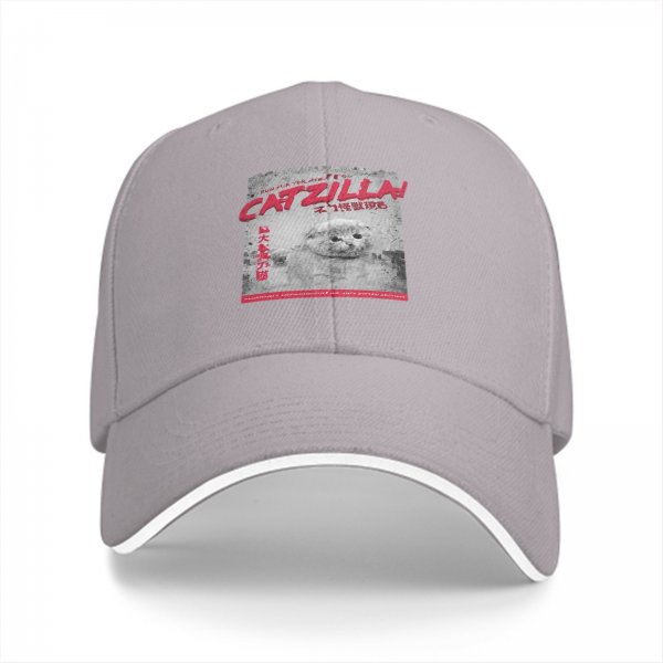 Black baseball cap with Catzilla monster cat graphic print