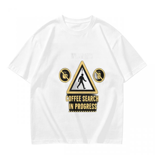 Olive T-Shirt With Coffee Search In Progress Warning Print