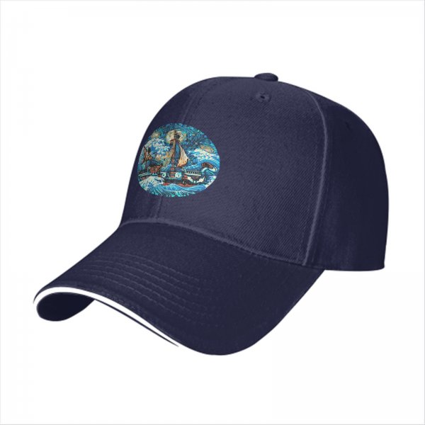 Black Baseball Cap With Stormy Sailing Ship Art Print