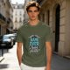 Olive t-shirt with 'Behind Every Game Over A Restart Awaits' gaming print