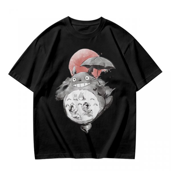 Olive T-shirt with Totoro and Friends Watercolor Print