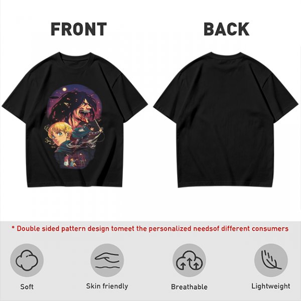 Attack on Titan themed graphic tee with anime character artwork