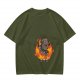 Olive T-Shirt With Cartoon Goat On Flames And Skulls Print