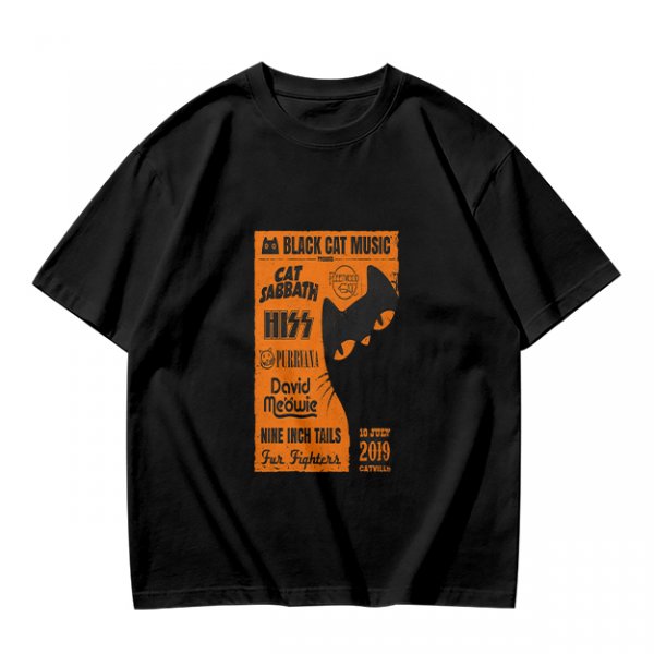Olive T-Shirt with Cat-Themed Rock Band Concert Poster Print