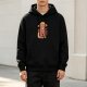Black hoodie with a stylized monkey wearing a straw hat and red coat graphic