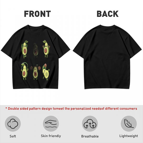 Olive Green T-Shirt with Cartoon Avocado Fitness Characters Print