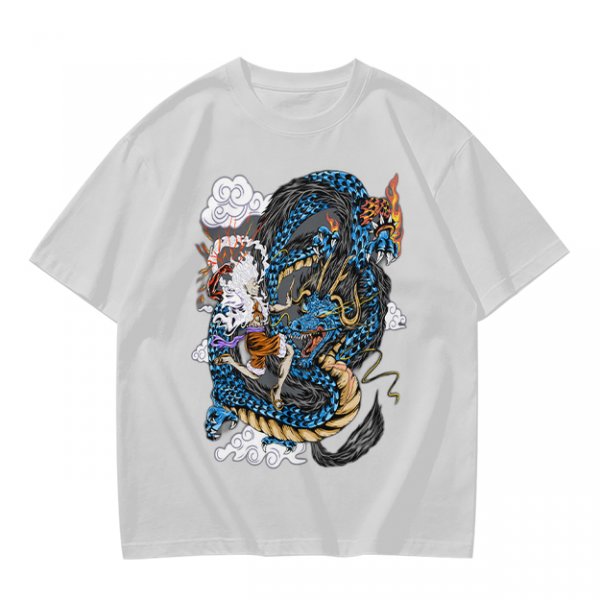 Olive Anime Dragon Graphic Short Sleeve T-Shirt