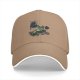 Black baseball cap with a green frog bench pressing weight design