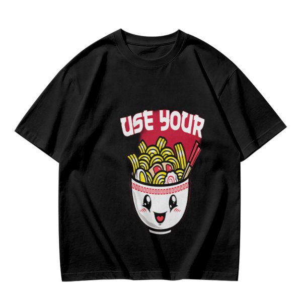 Olive T-Shirt With Cute Ramen Bowl Graphic And 'Use Your' Text