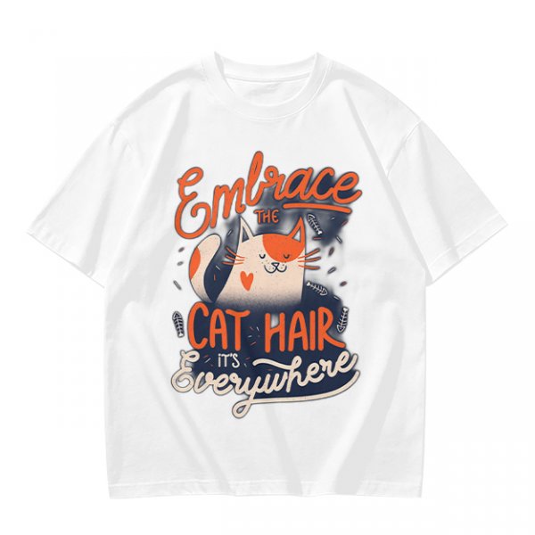 Olive T-Shirt with 'Embrace the Cat Hair It's Everywhere' Cat Graphic