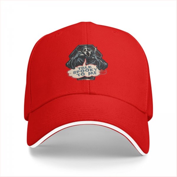 Black baseball cap with Ghostface 'Talk Spooky To Me' horror print