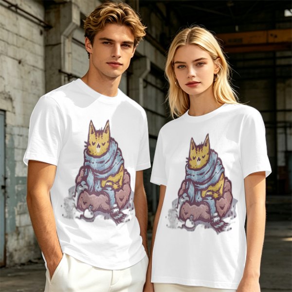 Olive T-Shirt With Meditating Cat Graphic Print