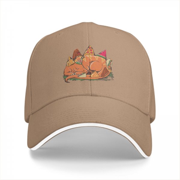 Black baseball cap with sleeping dragon and pizza food art print