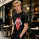 Olive T-Shirt With Cute Cartoon Heart Lifting Dumbbells Print