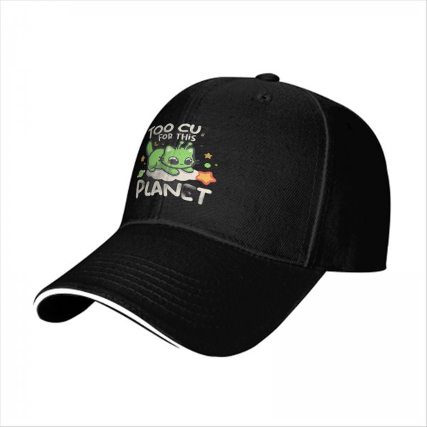 Too Cute For This Planet Alien Cat Graphic Baseball Cap